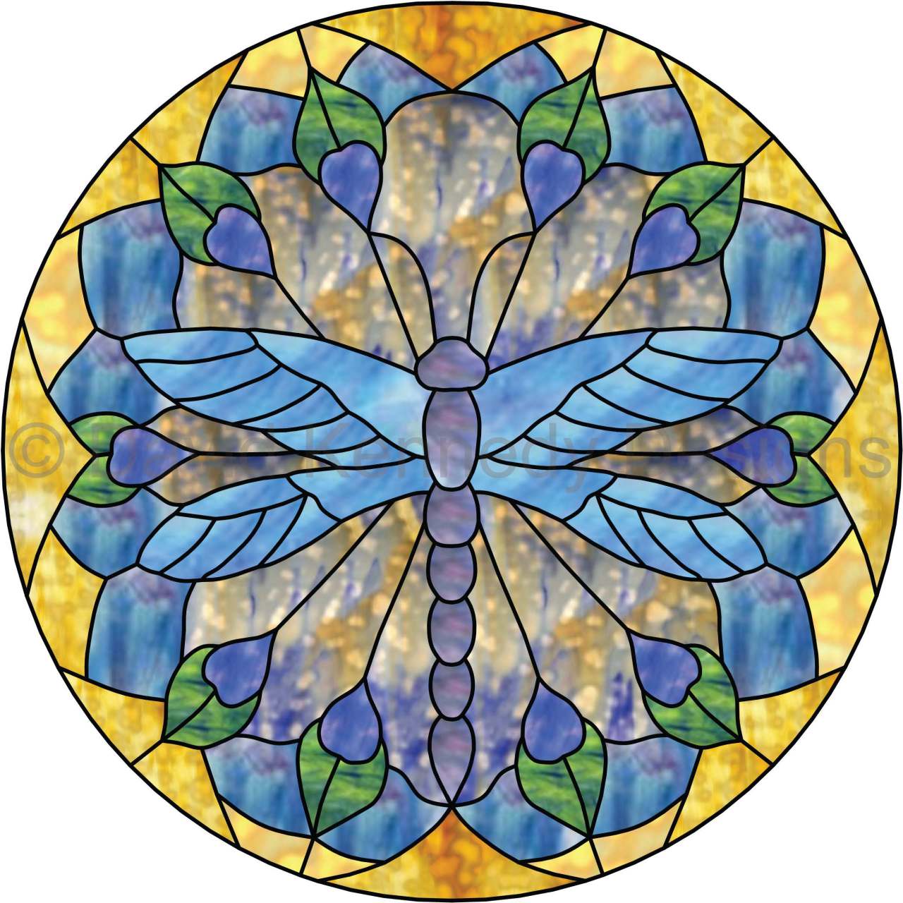 Peacock and dragonfly stained glass mandala