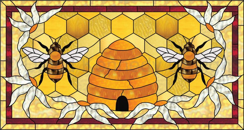 Beehive transom stained glass design