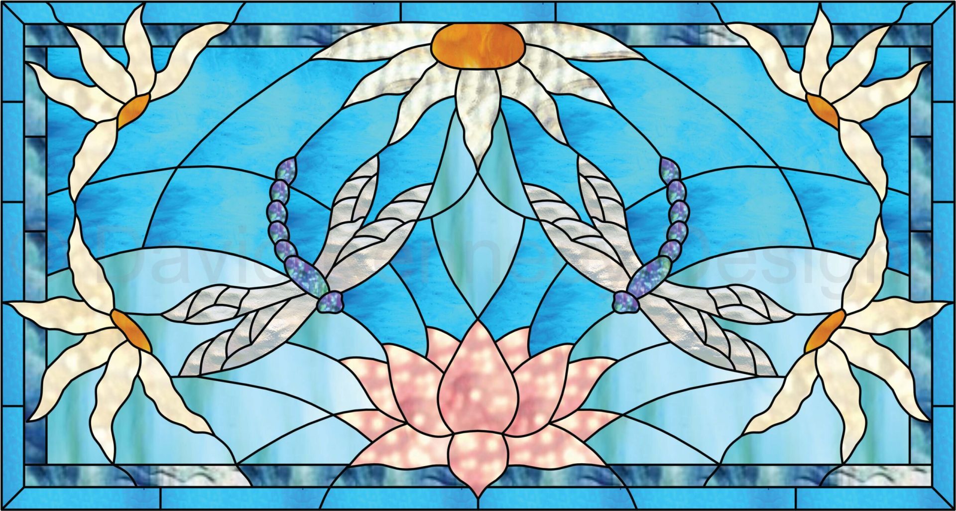 Dragonfly stained glass transom
